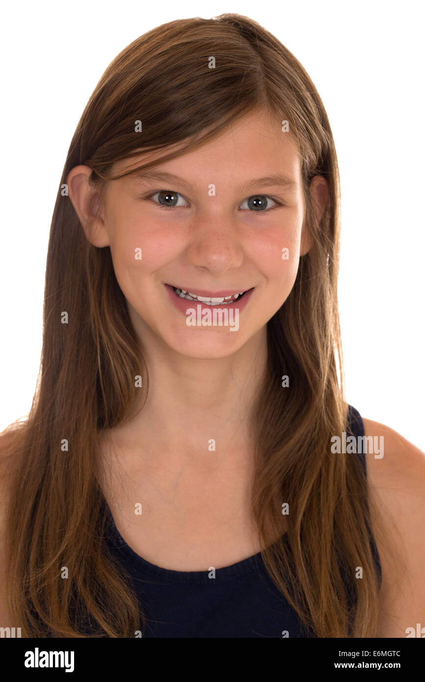 Portrait of a young smiling girl, isolated on a white background Stock ...