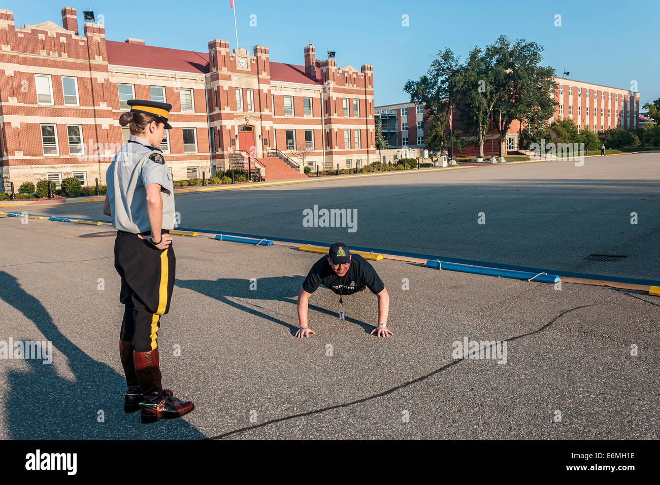 Punishment pushups at the RCMP Depot cadet training academy in Regina, Saskatchewan, Canada. Stock Photo