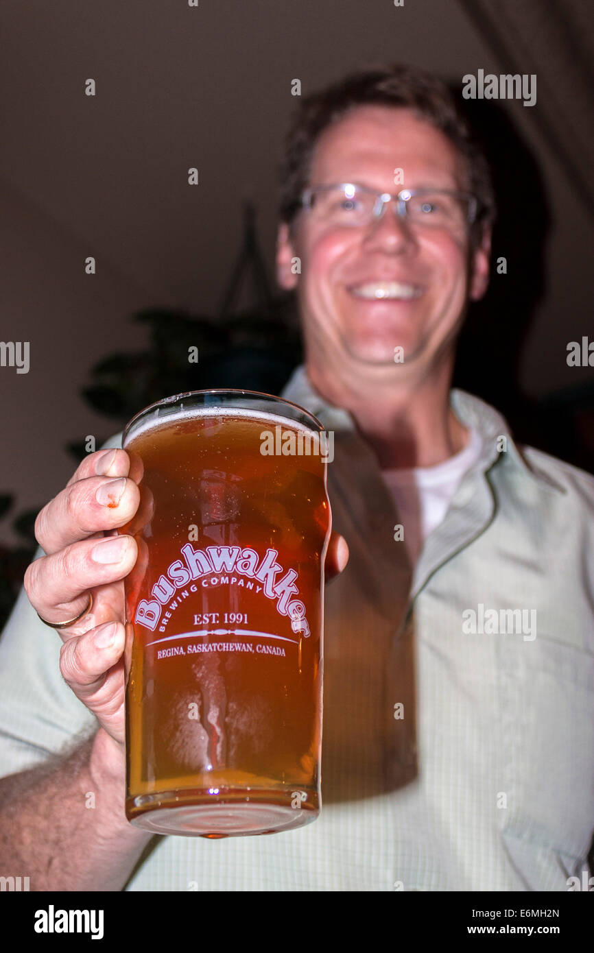 A pint of beer at Bushwakker, a popular brew pub in Regina, Saskatchewan, Canada. Stock Photo