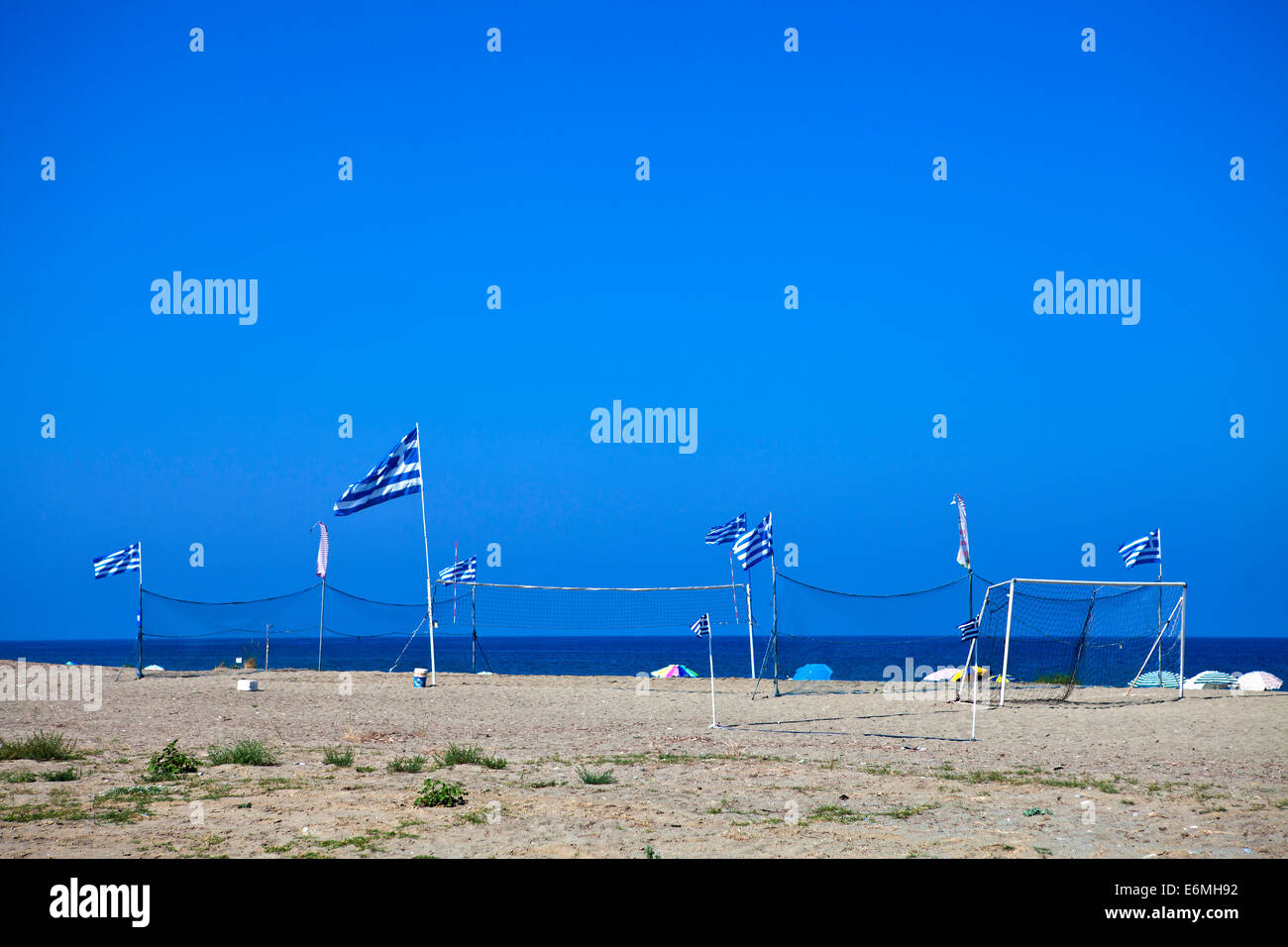 Volley field and soccer field on a greek beach Stock Photo