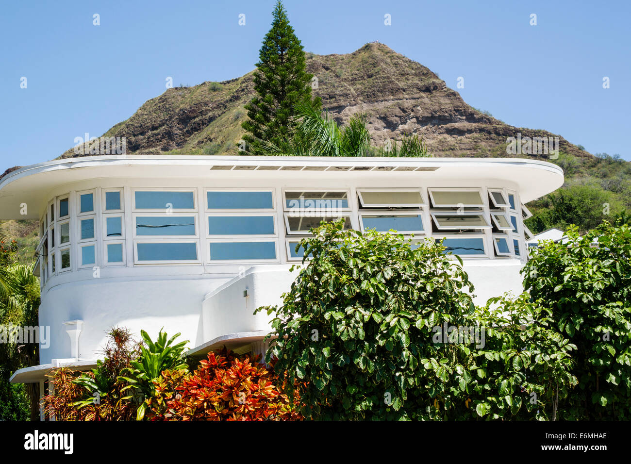 Honolulu Waikiki Beach Hawaii,Hawaiian,Oahu,Diamond Head Road,house home houses homes residence,home,Crater,extinct volcano,mountain,USA,US,United,Sta Stock Photo