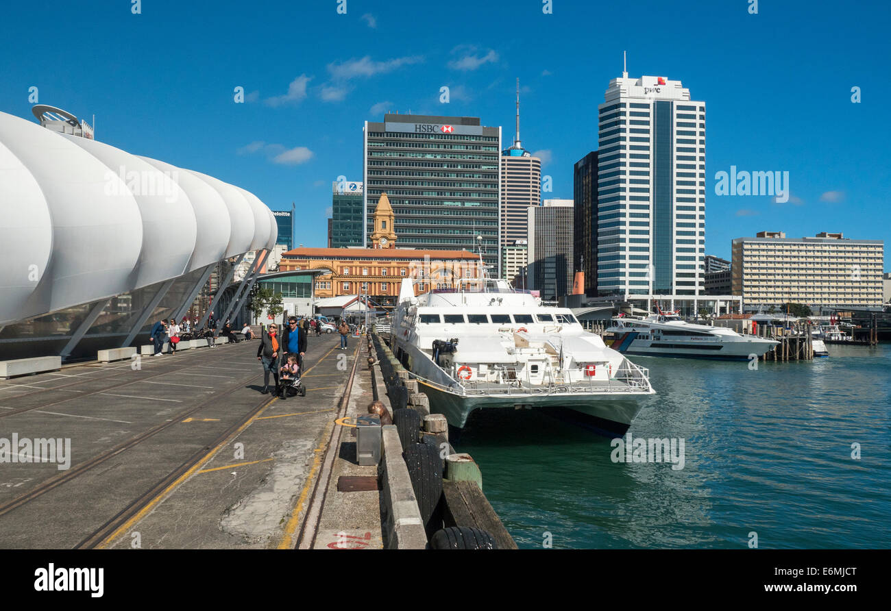 Auckland Ferry Terminal and the Cloud Building, Fanzone festival and showcase venue, Queens Wharf Auckland New Zealand Stock Photo
