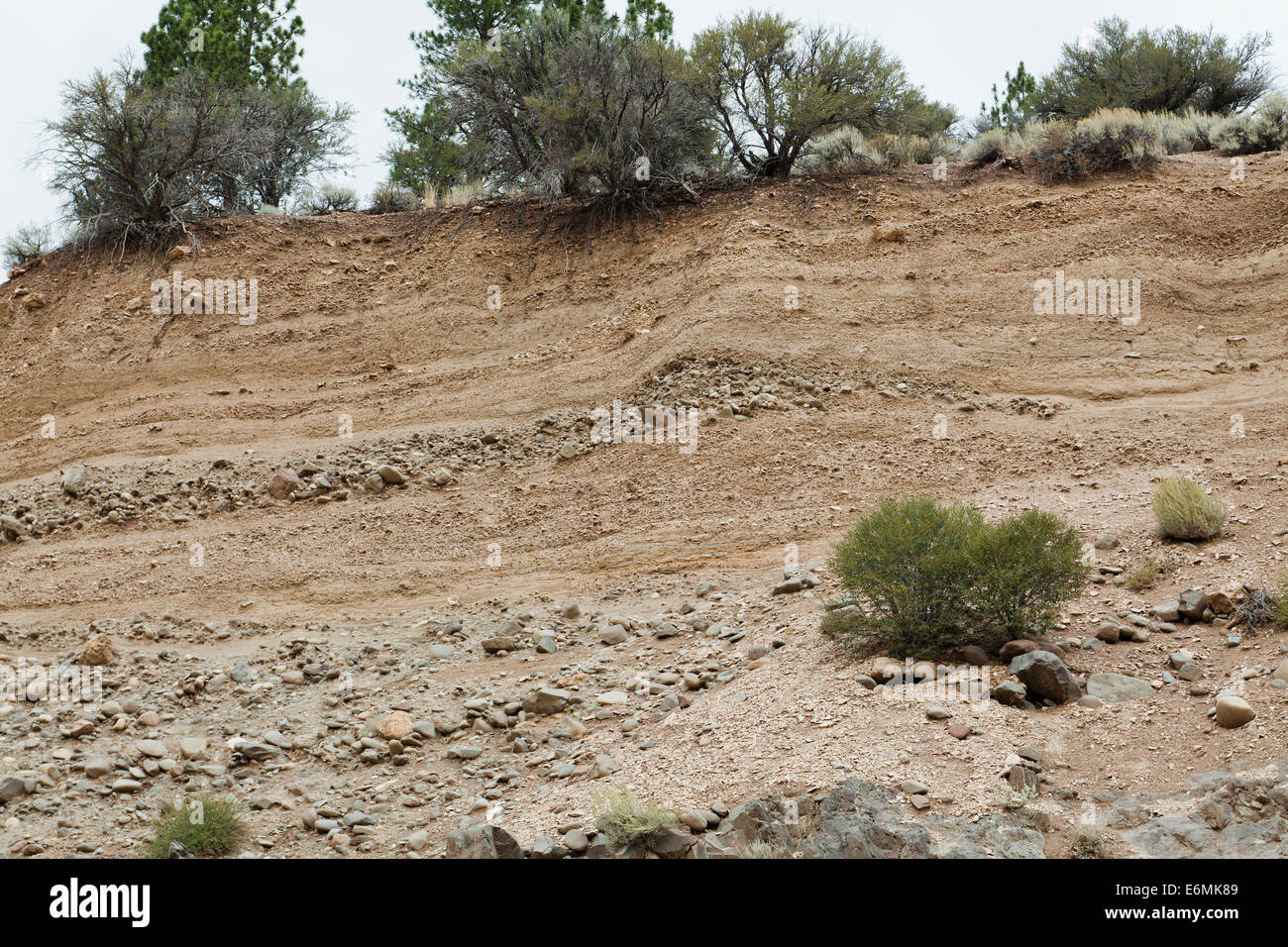 Exposed sedimentary soil layers - California USA Stock Photo