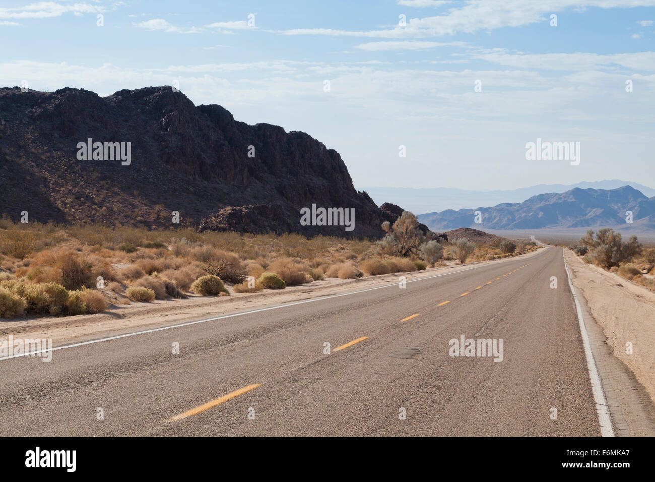 Empty stretch of California Mojave desert highway - California USA Stock Photo