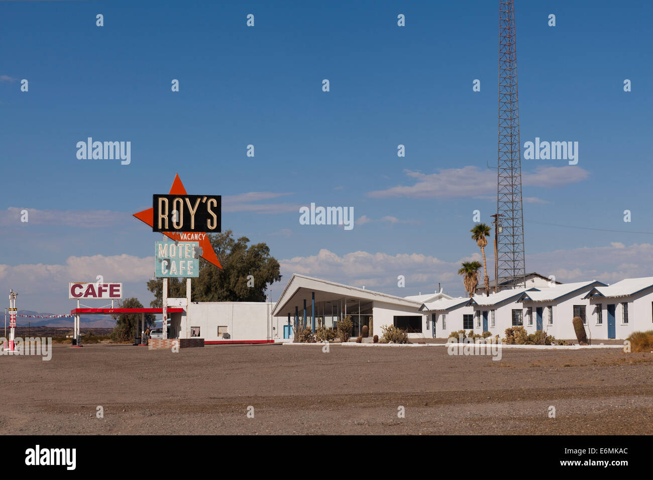 Roy's diner on Historic Route 66 - Amboy, California USA Stock Photo