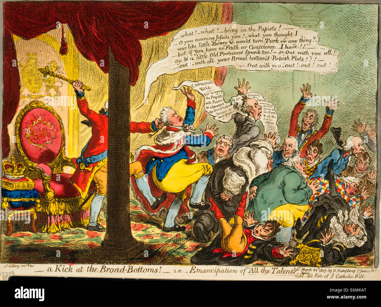 A Kick at the Broad Bottoms! i.e. - 'Emancipation of All the Talents'.  Political cartoon, 1807 Stock Photo