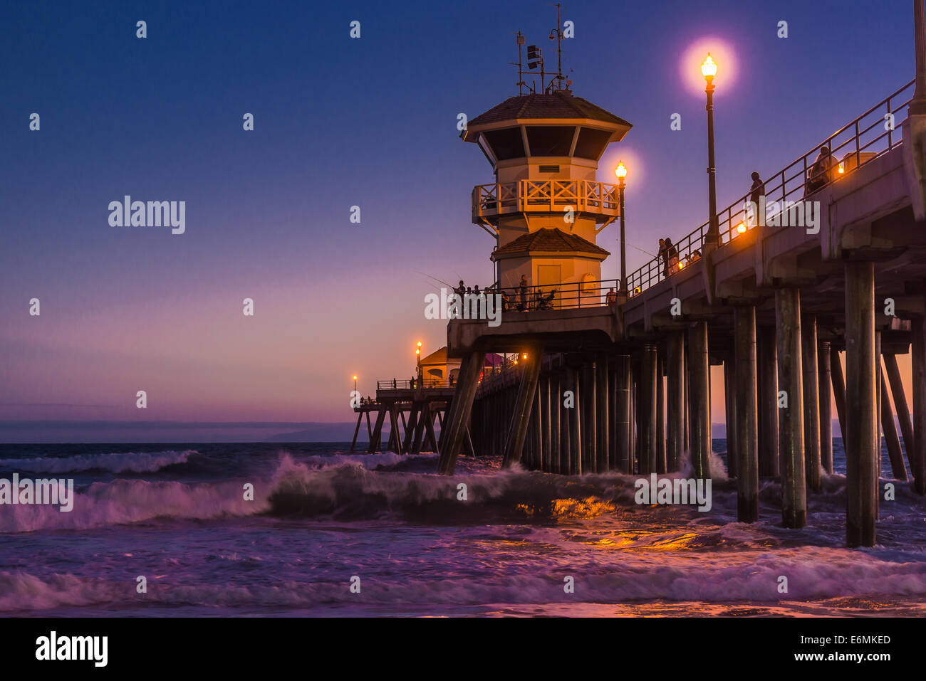 Night Fishing at Huntington Beach Stock Photo - Alamy