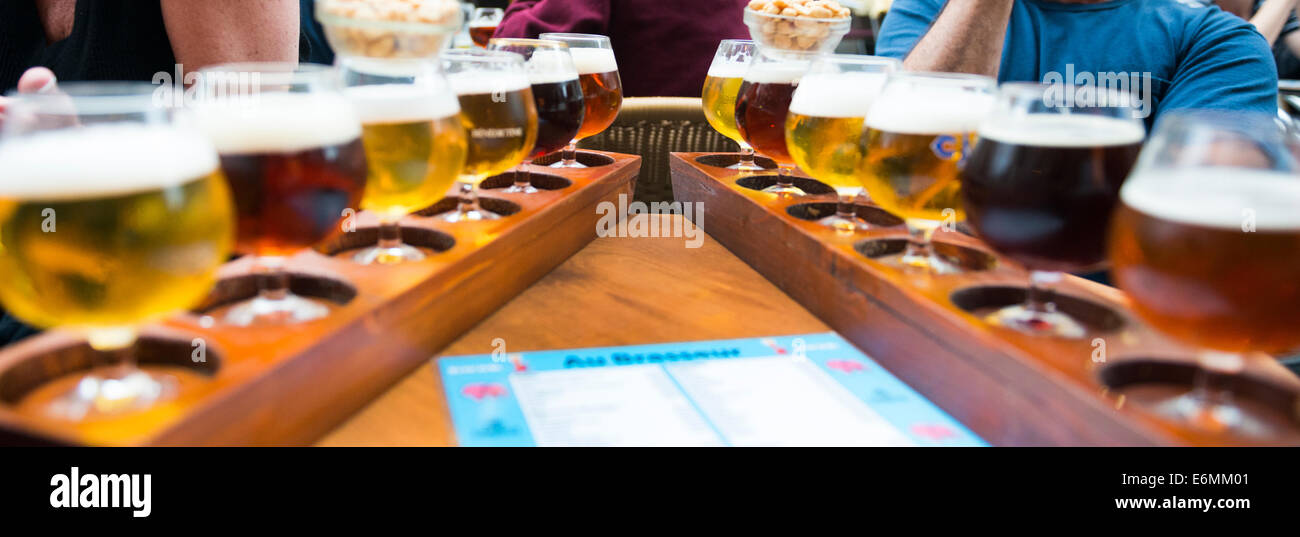 Beer tasting in one of the vibrant bars in the historical center of Brussels Stock Photo Alamy
