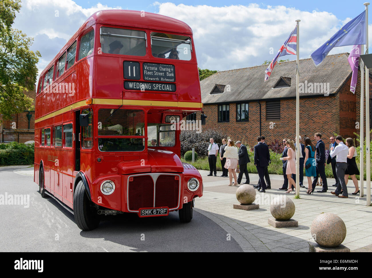 A Routemaster Bus, now used as a private hire vehicle, in the grounds