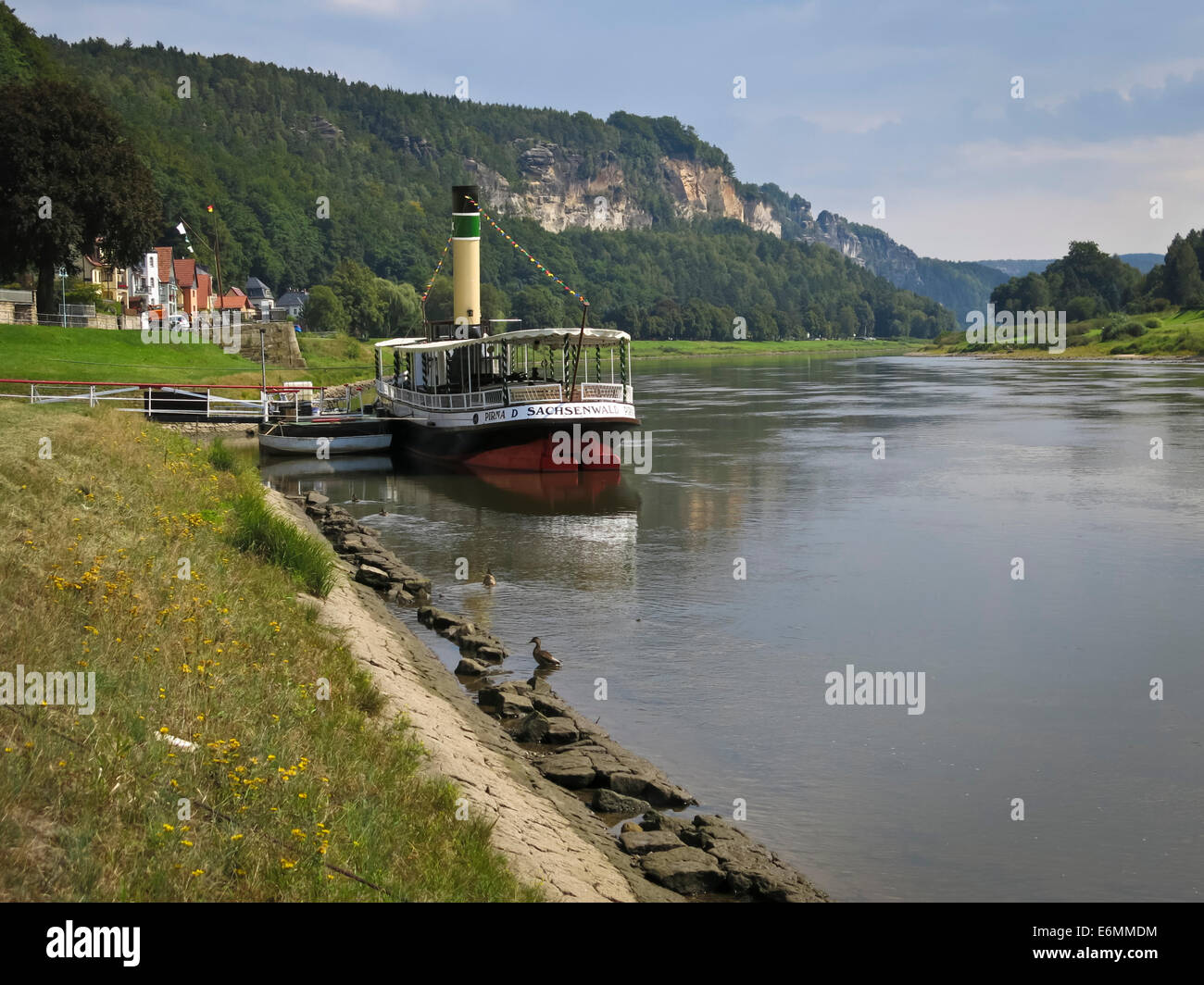 Boot auf Elbe in Rathen Stock Photo