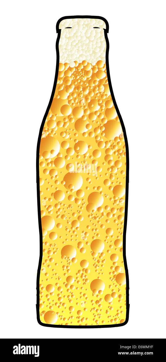 Bubbles and froth in a fizzy drink bottle over a white background Stock