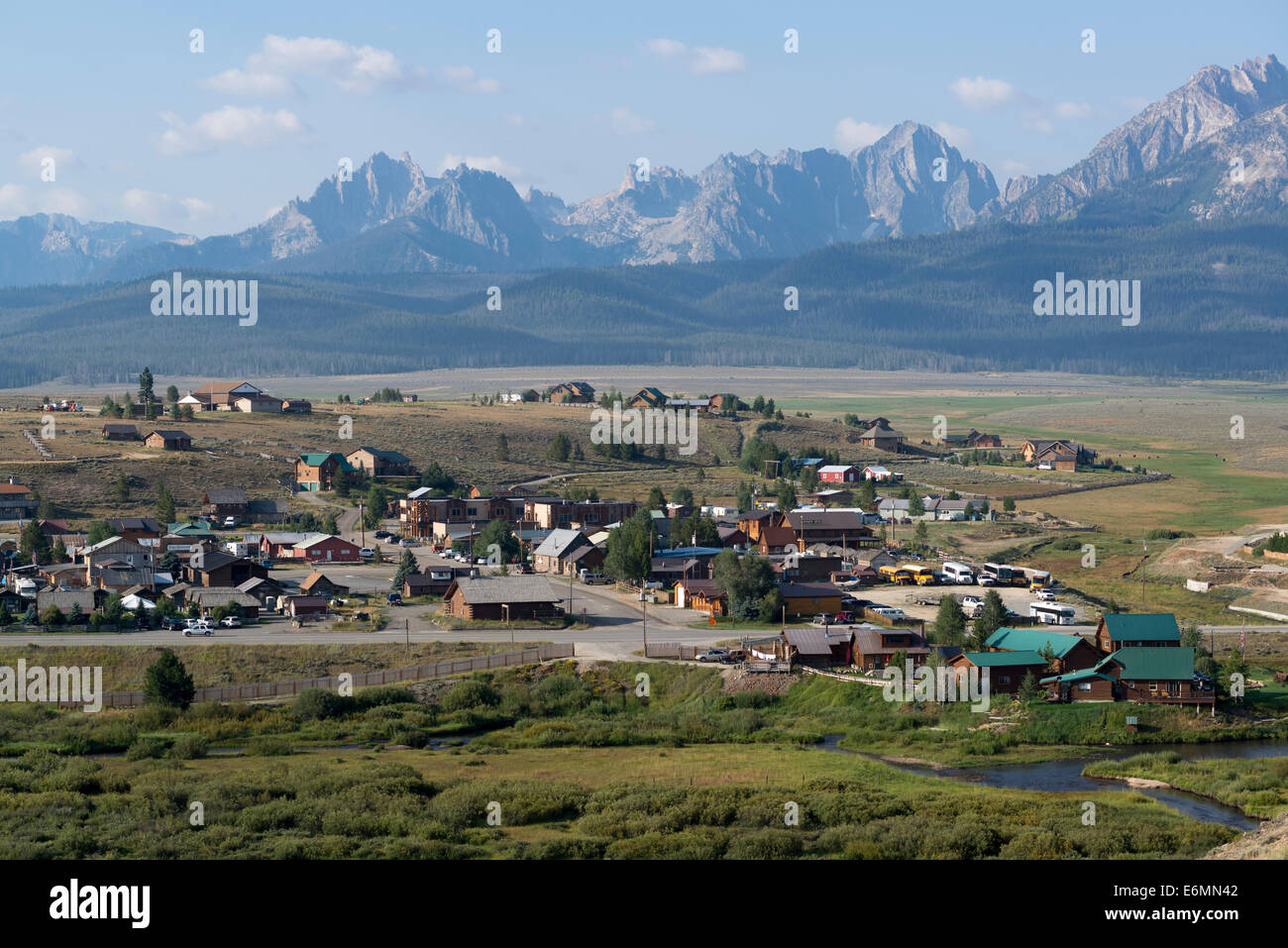 The Town Of Stanley And The Sawtooth Mountains Idaho Stock Photo