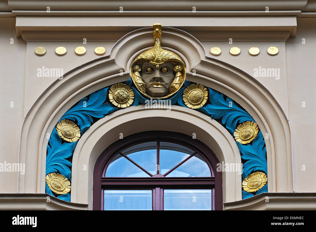 Decorative element above a window, Art Nouveau façade, Munich, Upper Bavaria, Bavaria, Germany Stock Photo