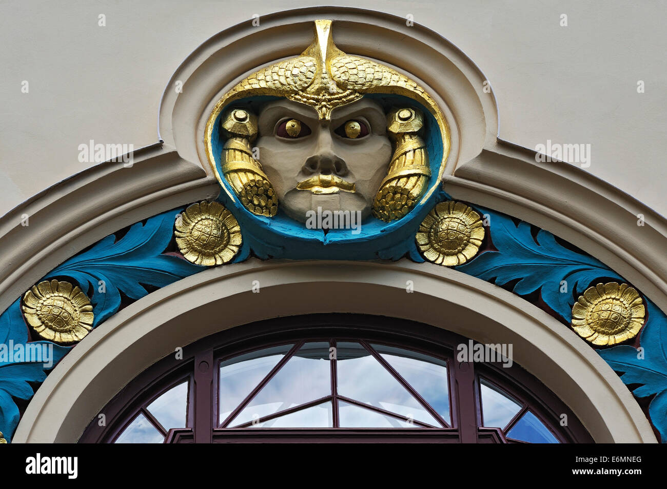 Decorative element above a window, Art Nouveau façade, Munich, Upper Bavaria, Bavaria, Germany Stock Photo