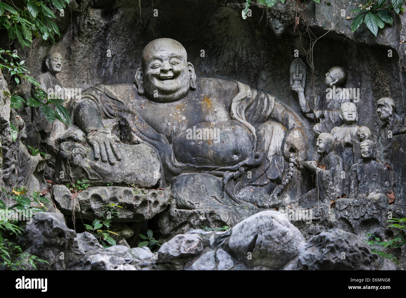 Laughing Buddha, Lingyin Monastery, Hangzhou, China Stock Photo
