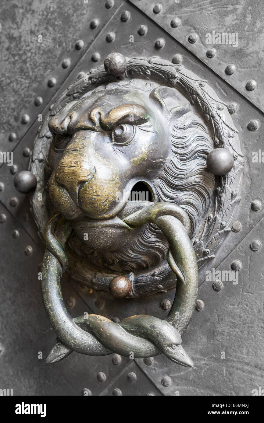 Historical Door Knocker Lion S Head With Two Snakes In Its