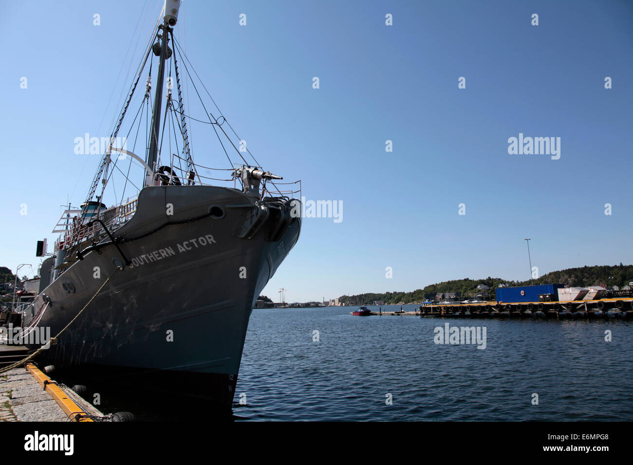 Harpune on the whaling ship Southern Actor. Today it is a museum ship. Untill 1968 Sandefjord was the center of whaling in Norway. The whaling brought prosperity. Photo: Klaus Nowottnick Date: June 7, 2014 Stock Photo