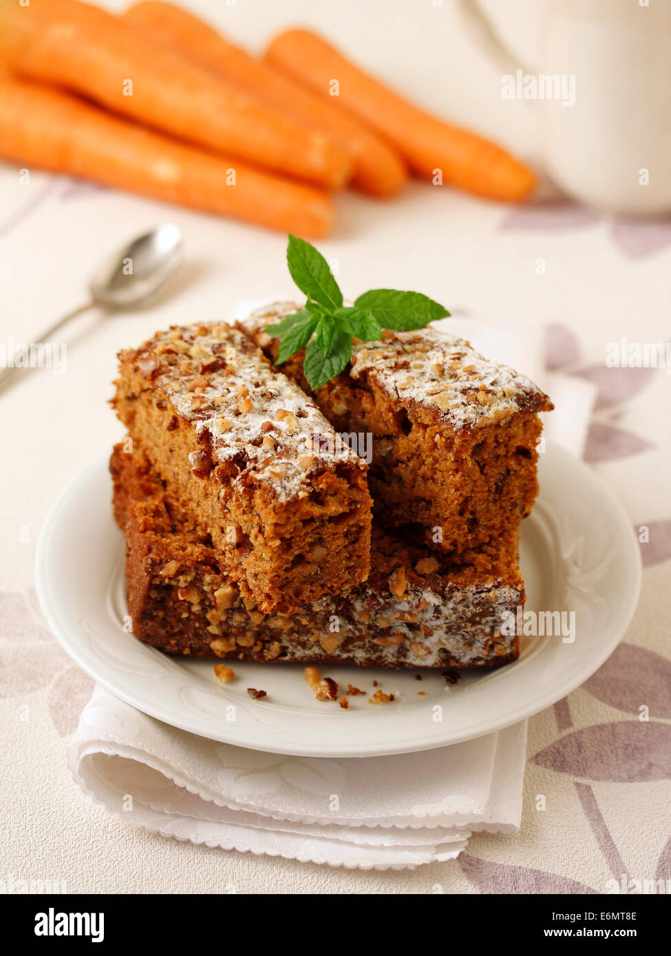 Carrots sponge cake with nuts. Recipe available Stock Photo Alamy