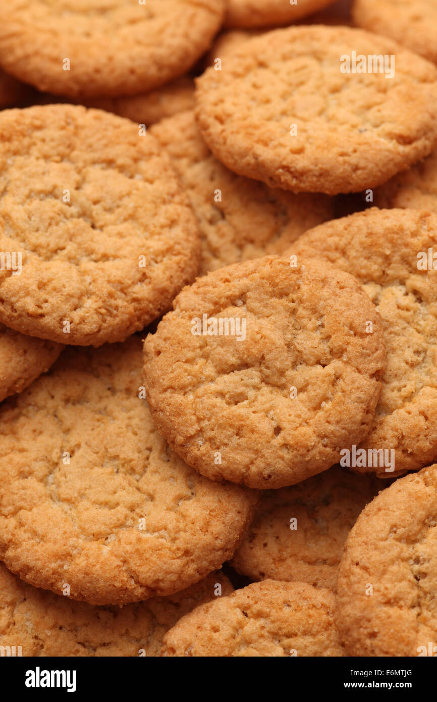 Cookies background. Oatmeal cookies closeup. Stock Photo