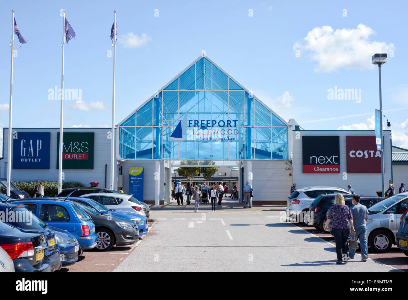 The entrance to the Fleetwood Freeport outlet shopping centre in Fleetwood, Lancashire, England Stock Photo