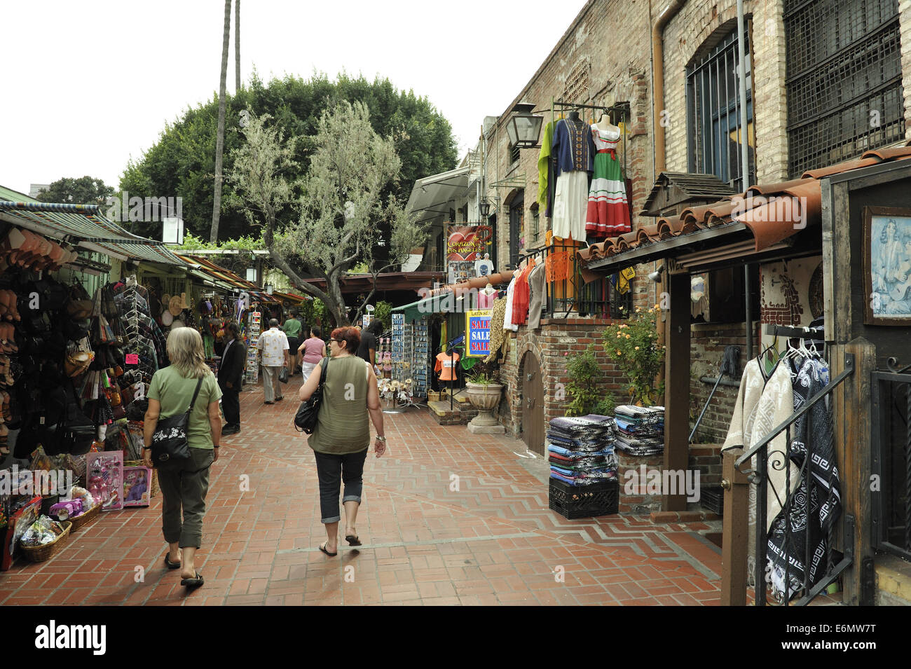 Calle Olvera, or Olvera Street. El Pueblo de Los Angeles Historic Monument, Los Angeles Stock Photo