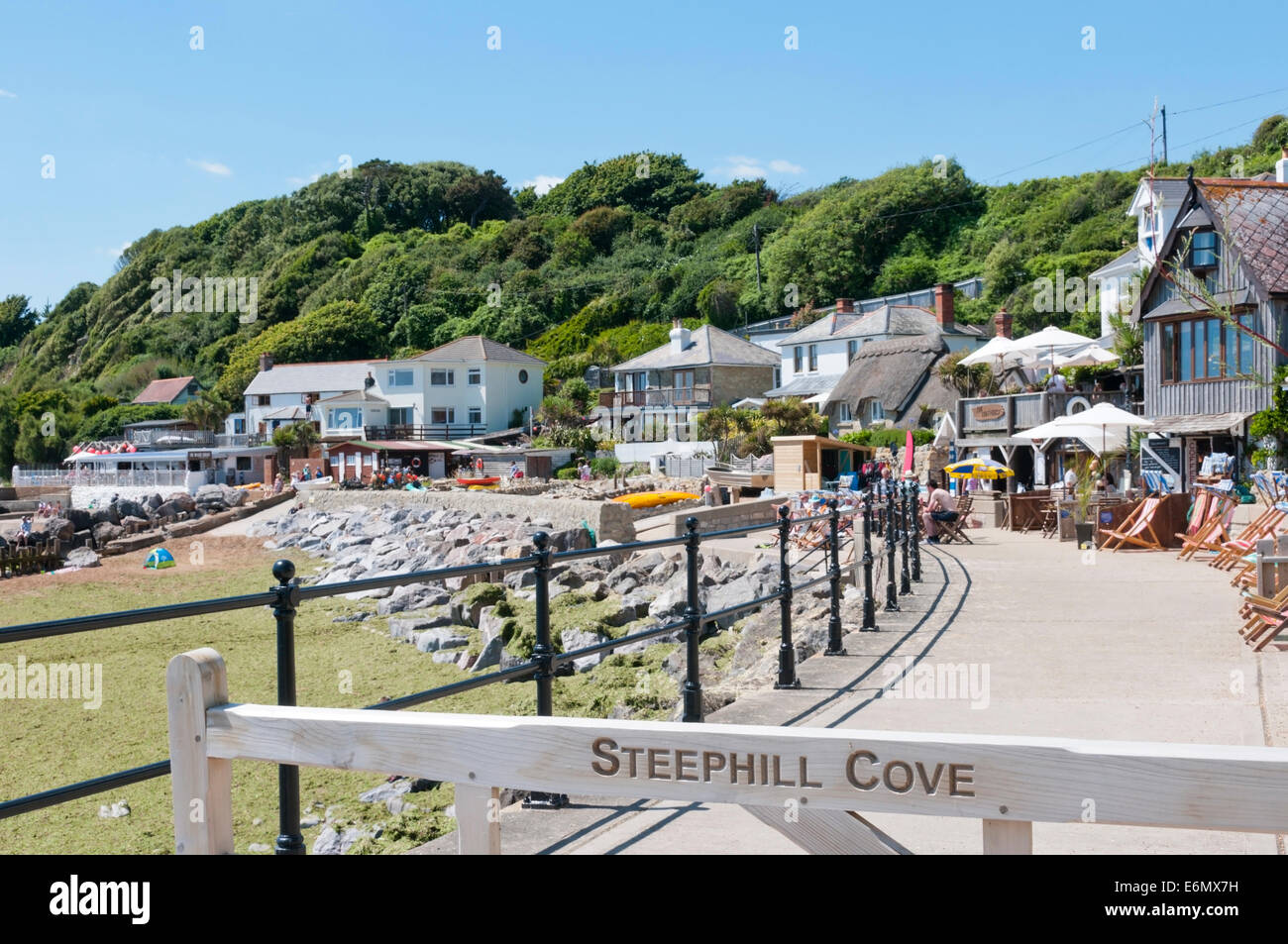 The name of the privately owned Steephill Cove carved on the entrance gate. Stock Photo