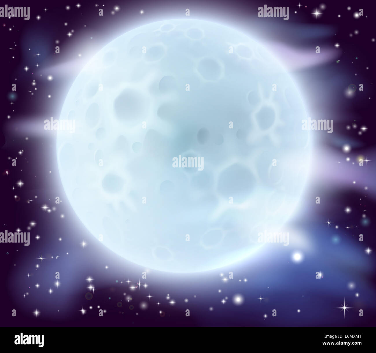 A cartoon illustration of a large glowing full moon Stock Photo
