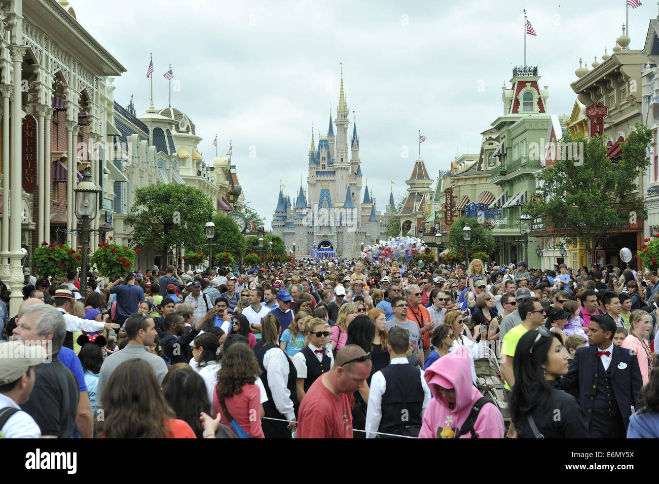 Crowds fill the main avenue leading from Cinderella Castle, Magic