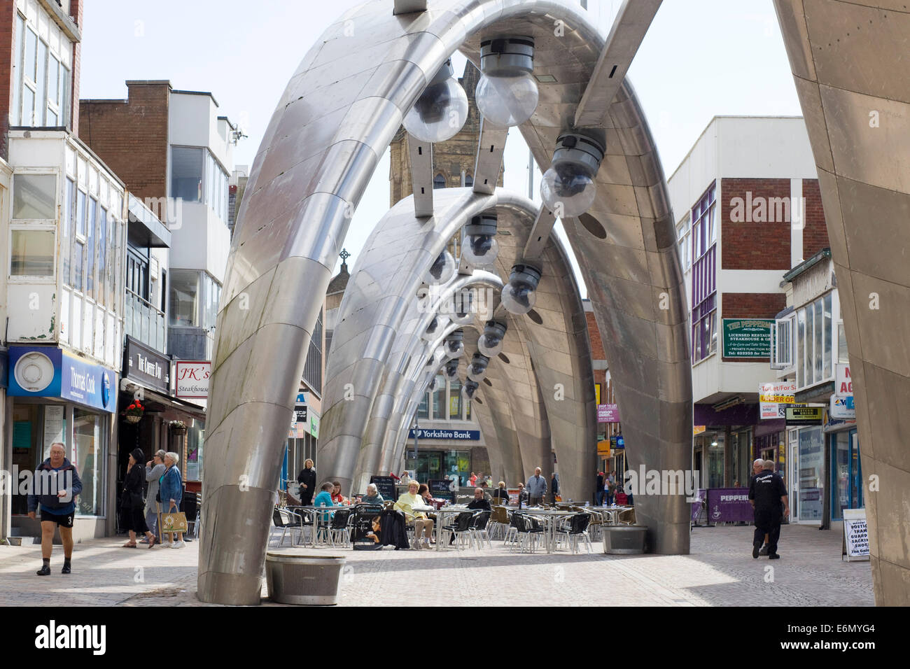 New Artistic Street light arch in Town Center of Blackpool Stock Photo