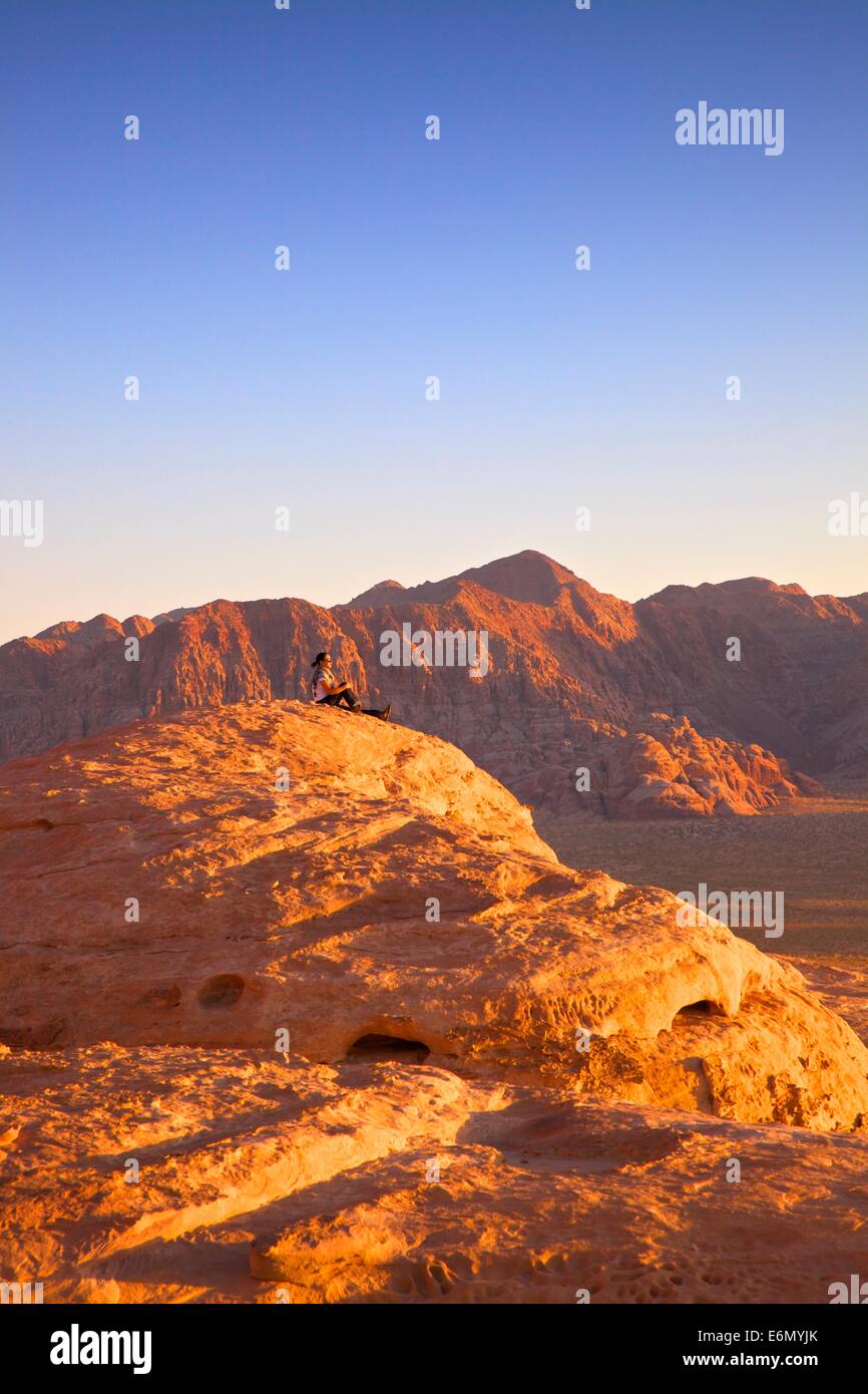 Tourist, Wadi Rum, Jordan, Middle East Stock Photo