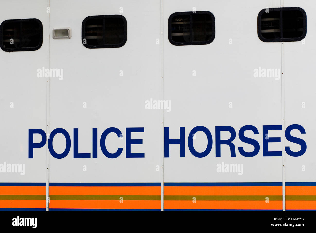 Mercedes Iveco Horsebox transporting Police Horses in London England Stock Photo