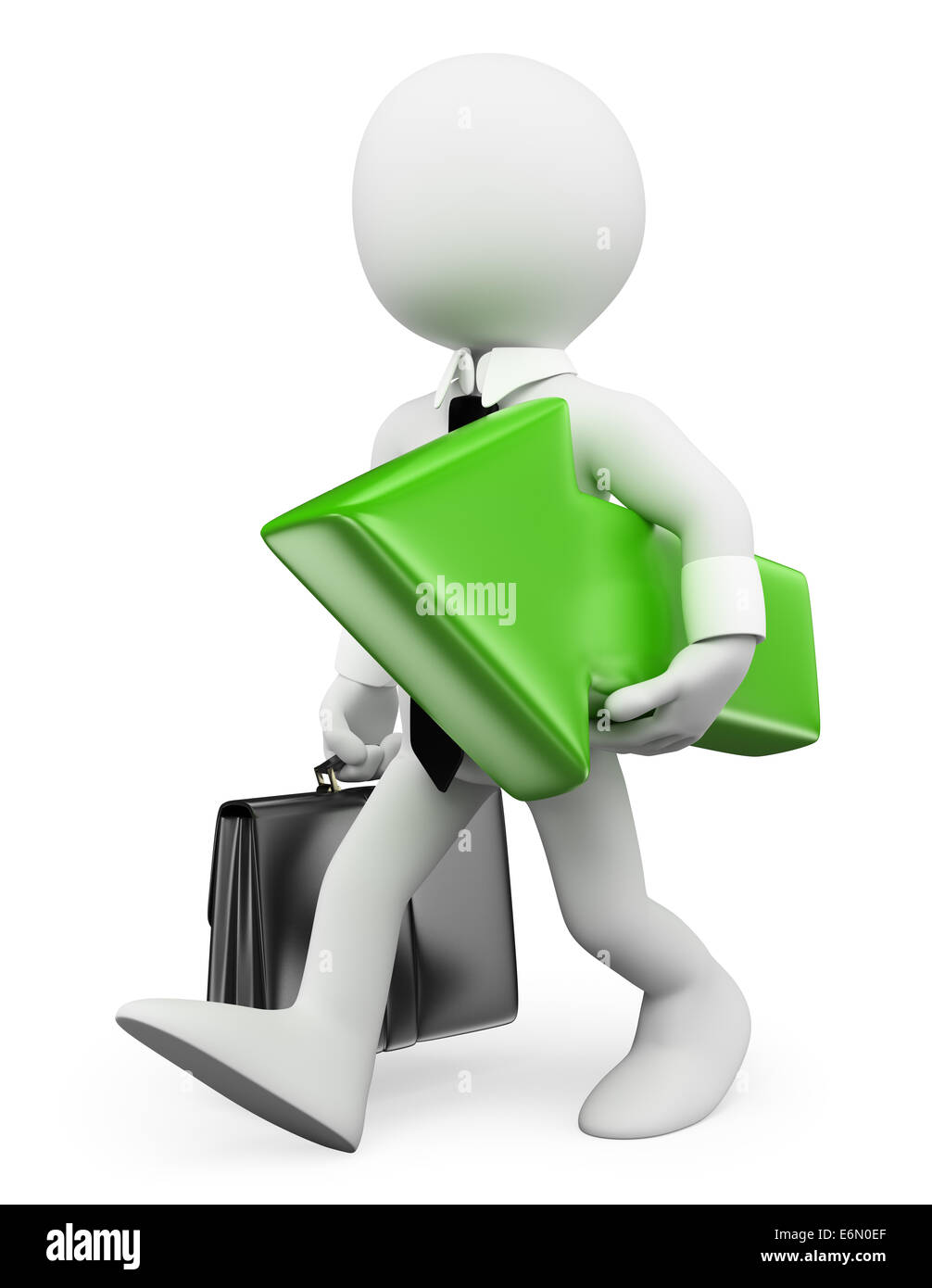3d white people. Businessman walking with a green arrow. Isolated white ...