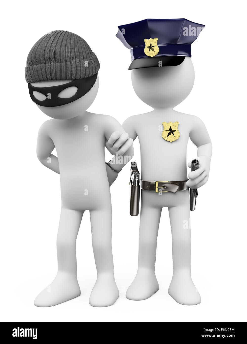3d white people. Police arresting a thief. Isolated white background. Stock Photo
