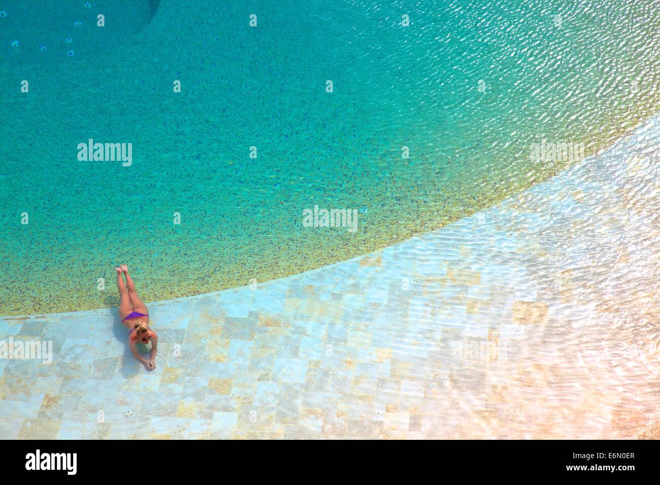Sunbathing At Hotel, Dead Sea, Sowayma, Jordan, Middle East Stock Photo -