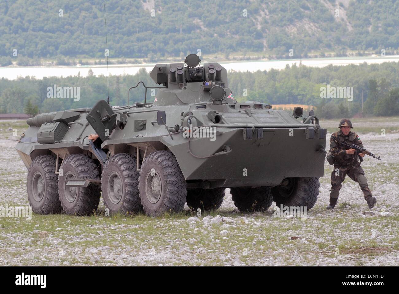 MLF, European Multinational Land Force; Hungarian army, infantry patrol  with BTR-80 armored personnel carrier Stock Photo - Alamy