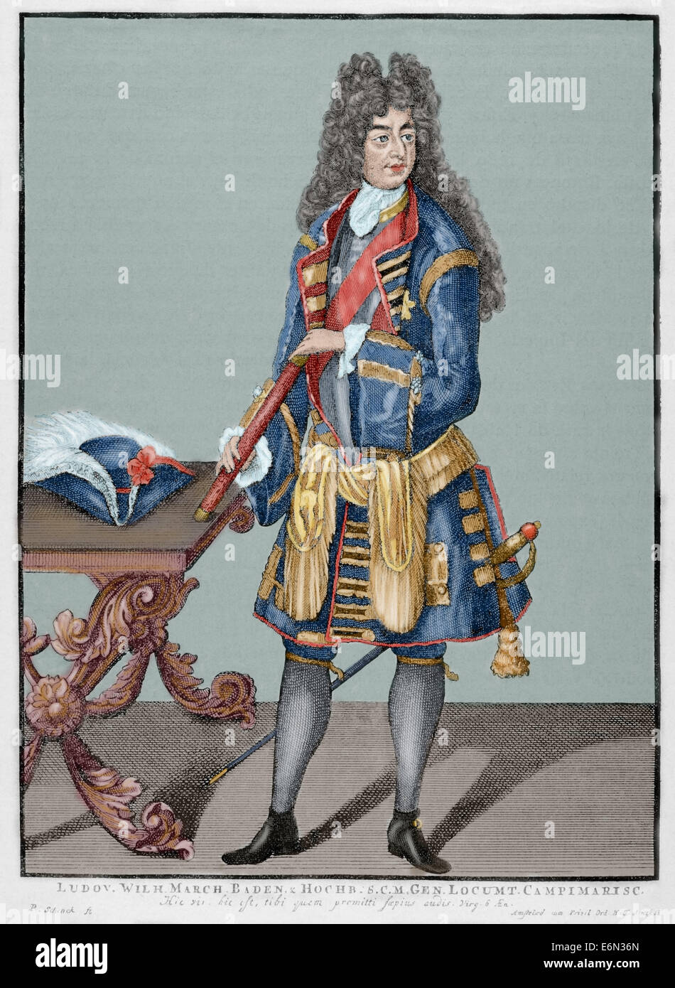 Louis William, Margrave of Baden-Baden (1655-1707). Reduced facsimile after the engraving of Peter Schenk (1645-1715). Colored. Stock Photo