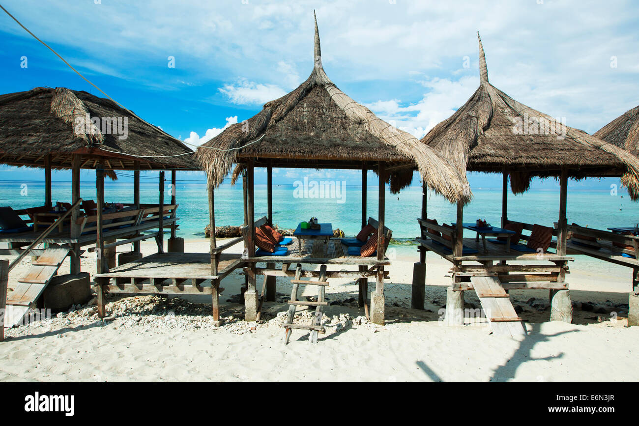 Huts on Gili Trawangan for relaxing with sea view. Stock Photo