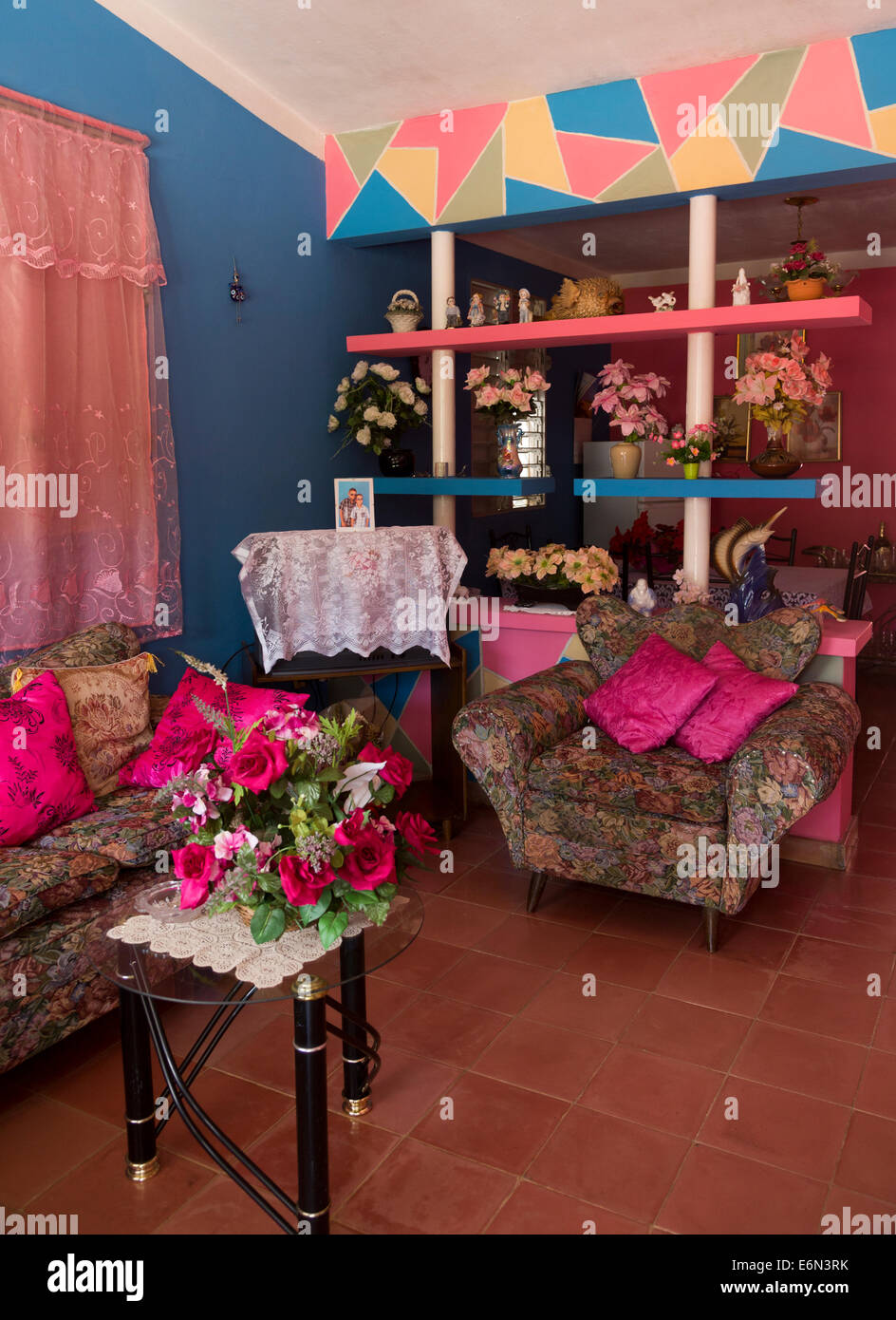 sitting room of lower middle class Cuban home, Vinales, Western Cuba Stock Photo
