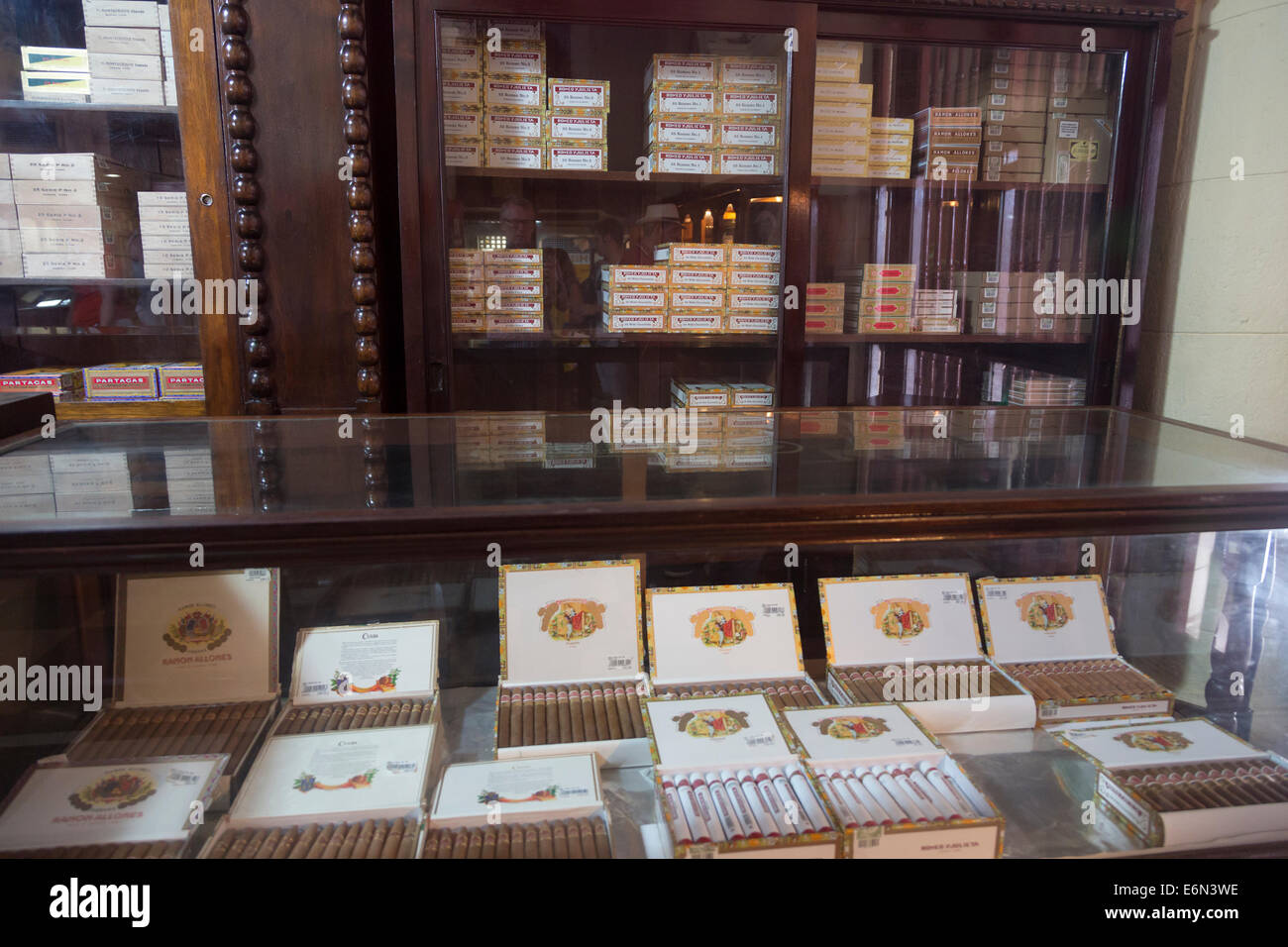 stacks of cigars for sale, Partagás cigar factory, Calle Industria 520, Havana, Cuba Stock Photo