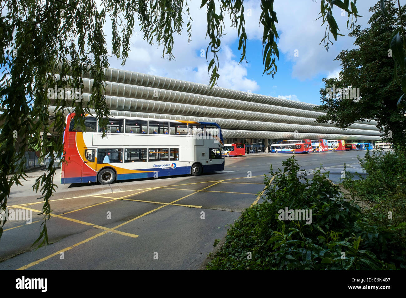 Bus entering Preston Bus Station Stock Photo Alamy