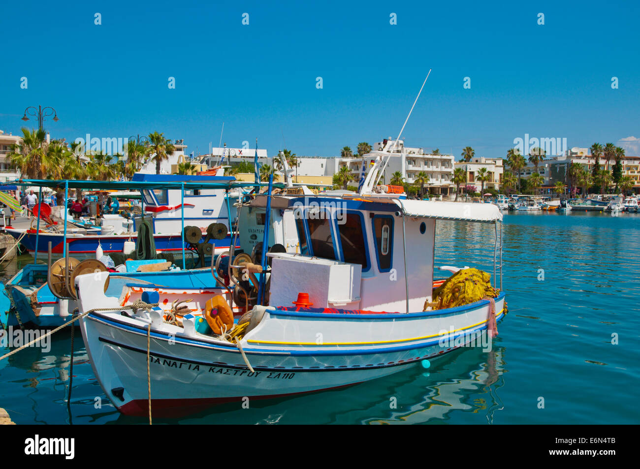 Fishing boats, ther harbour, Kos town, Kos island, Dodecanese islands, Greece, Europe Stock Photo
