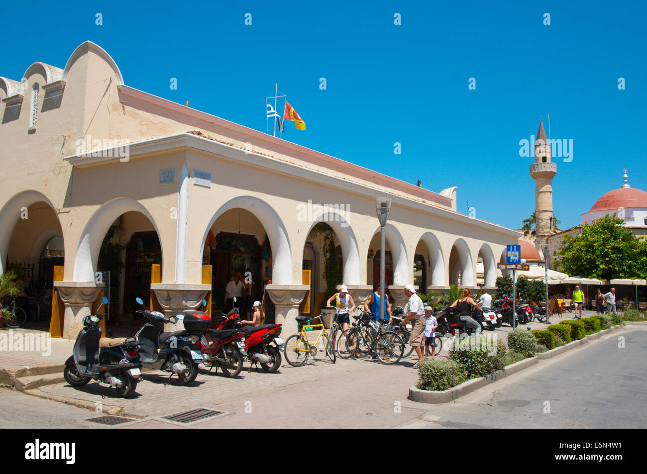 Dimoiki Dorag market hall exterior, old town, Kos town, Kos island, Dodecanese islands, South Aegean region, Greece, Europe Stock Photo