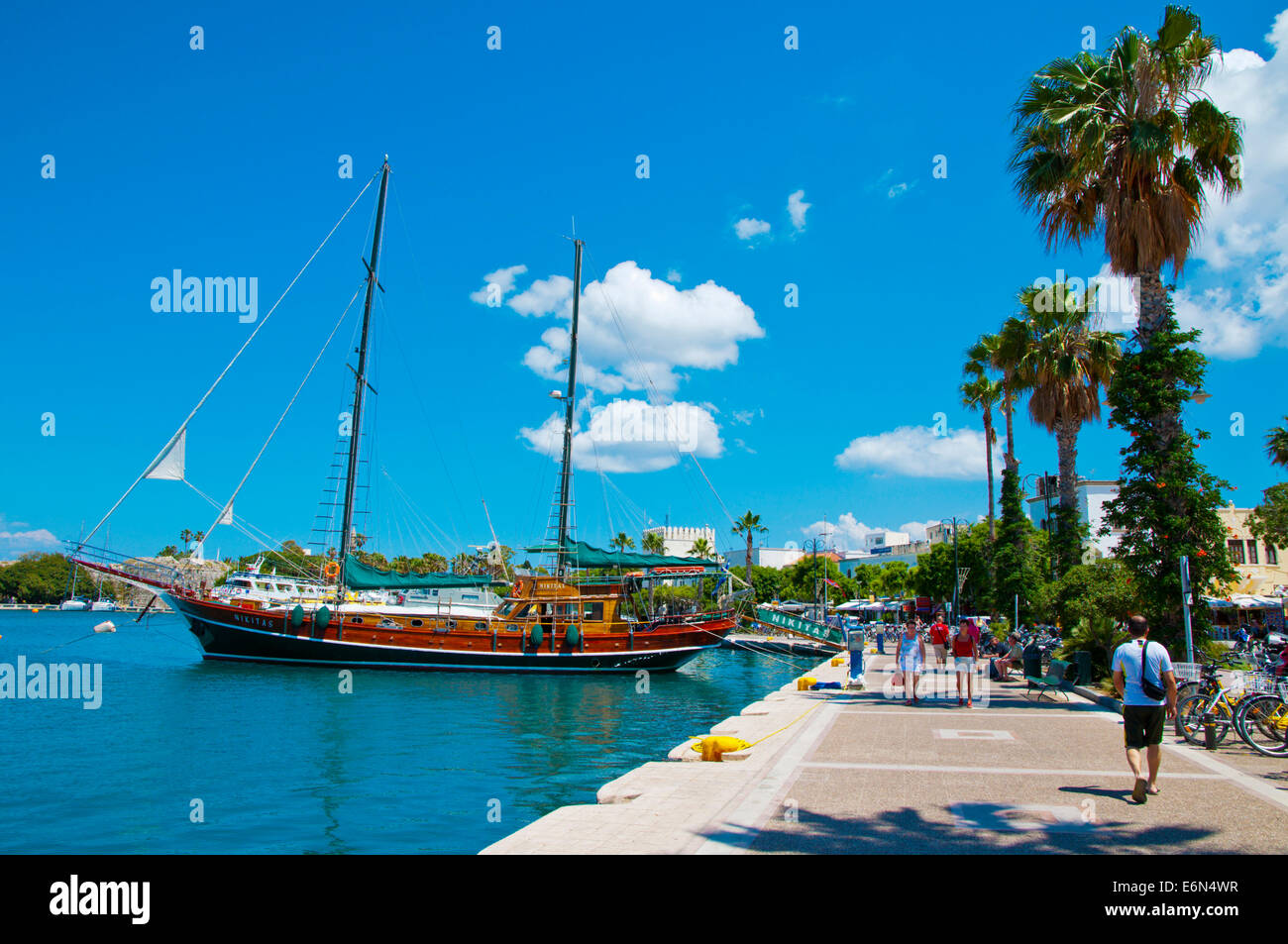 Portside promenade, Kos town, Kos island, Dodecanese islands, South Aegean region, Greece, Europe Stock Photo