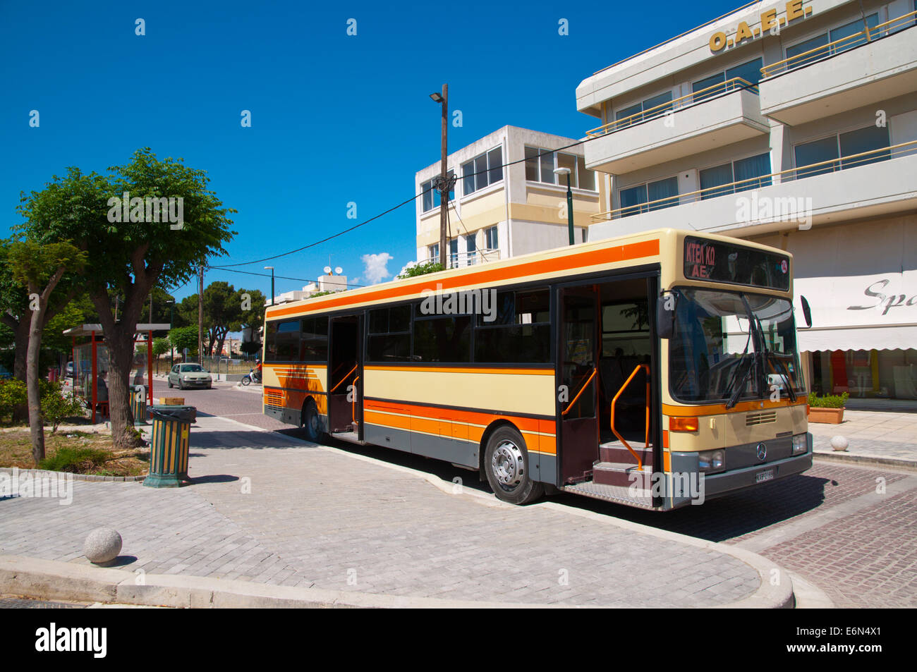 KTEL, the long distance bus station, Kleopatras street, Kos town, Kos island, Dodecanese islands, Greece, Europe Stock Photo