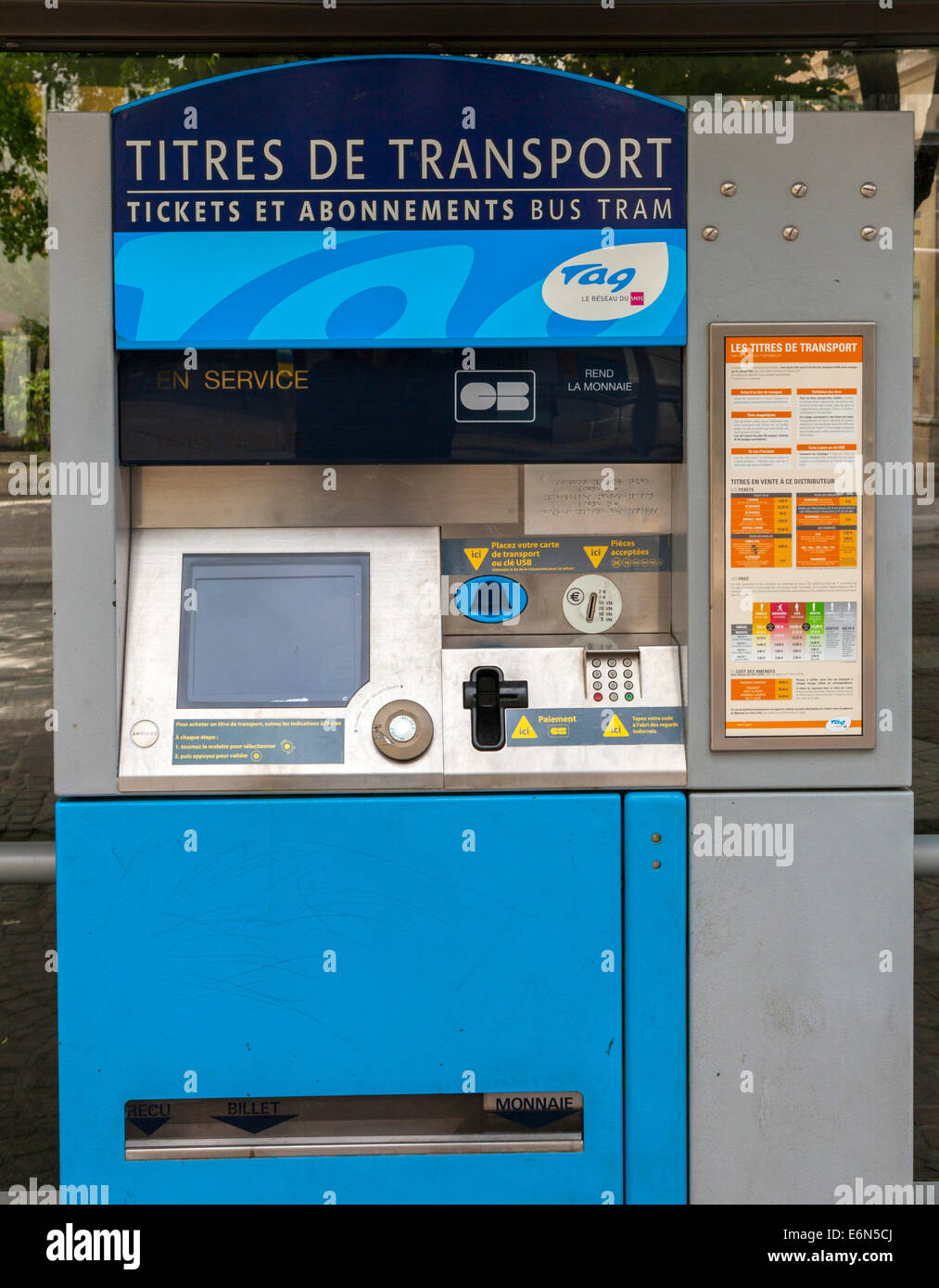 Bus and tram ticket machine in Grenoble, Rhone-Alpes, France Stock Photo