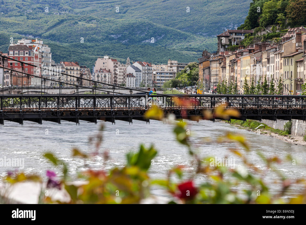 Bridge across the River Isere in the center of Grenoble, Rhone-Alpes, France Stock Photo