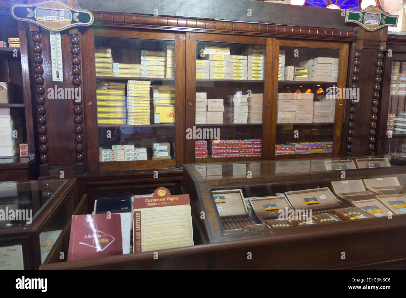 stacks of cigars for sale, Partagás cigar factory, Calle Industria 520, Havana, Cuba Stock Photo