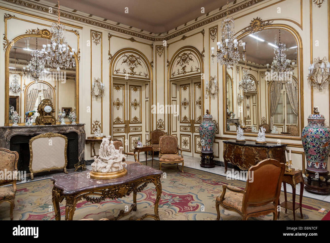 room in French style, Museum of Decorative Arts, Havana, Cuba Stock Photo