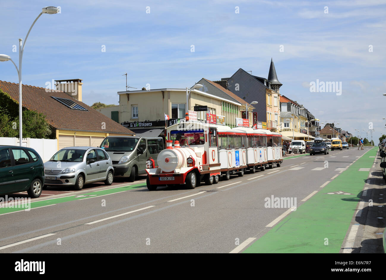 Tourist train on Avenue de la plage, Fort Mahon Plage, Somme, Picardy, France Stock Photo Alamy