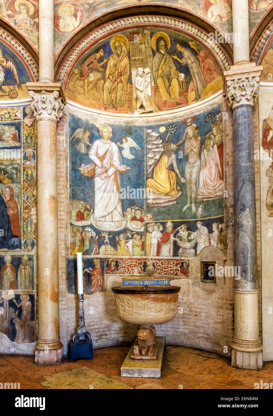 Frescoes in the historic medieval Baptistery, Parma, Emilia Romagna